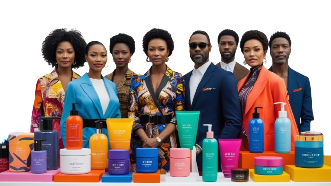 can you make for me an image with black adults people in front of them having different products removebg preview